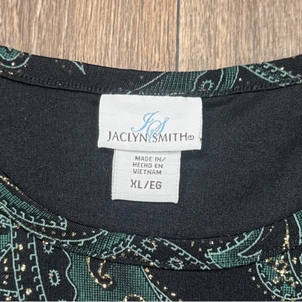 Jaclyn Smith Black and Green Paisley Short Sleeve Top Women’s Size XL - Picture 2 of 13